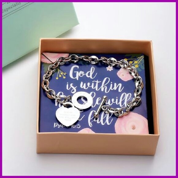 Stainless Steel Engraved Scripture Bracelet Women's Cuff Bangle Gift - Picture 8 of 8